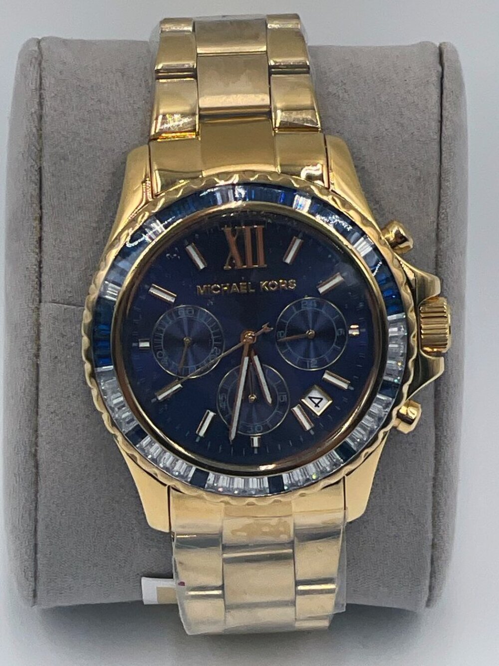 NWT Michael Kors Everest Blue Dial Gold Chronograph Watch MK6971 $325
